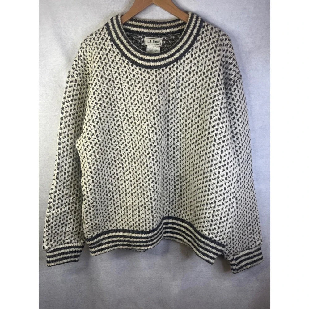 LL Bean Vintage Birdseye Sweater Made In Norway Men's Large